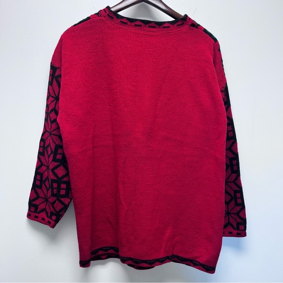 Vintage Teddy Bear Knit Holiday Sweater Red Black Metallic - Picture 8 of 8